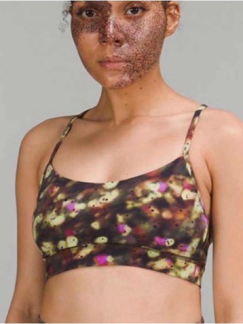 Lululemon Flow Y Nulu Bra, Soft Focus Splatter Green Multi, Sz 6